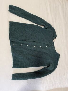 Sézane Dark Teal Button-Front Cardigan
